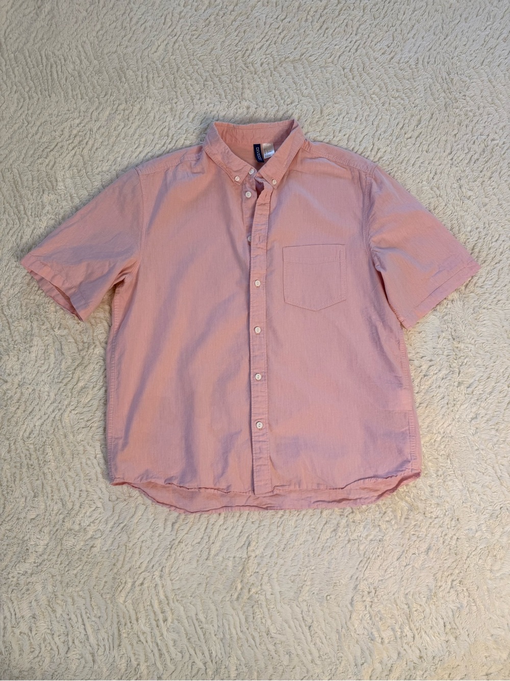 H&M Pink Short-Sleeve Button-Down Shirt with Chest Pocket